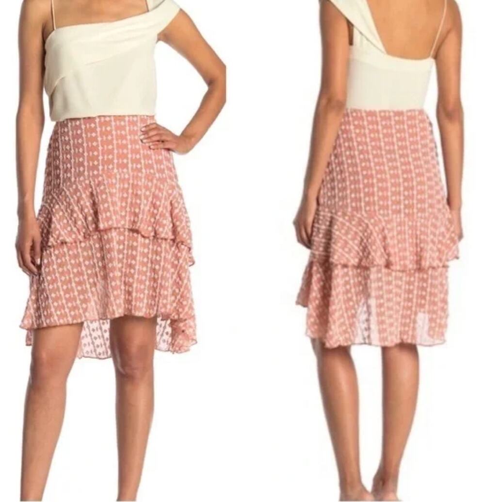 Walter Baker Jeannie Peach White Tiered Hi Lo Chiffon Skirt size 4 NEW